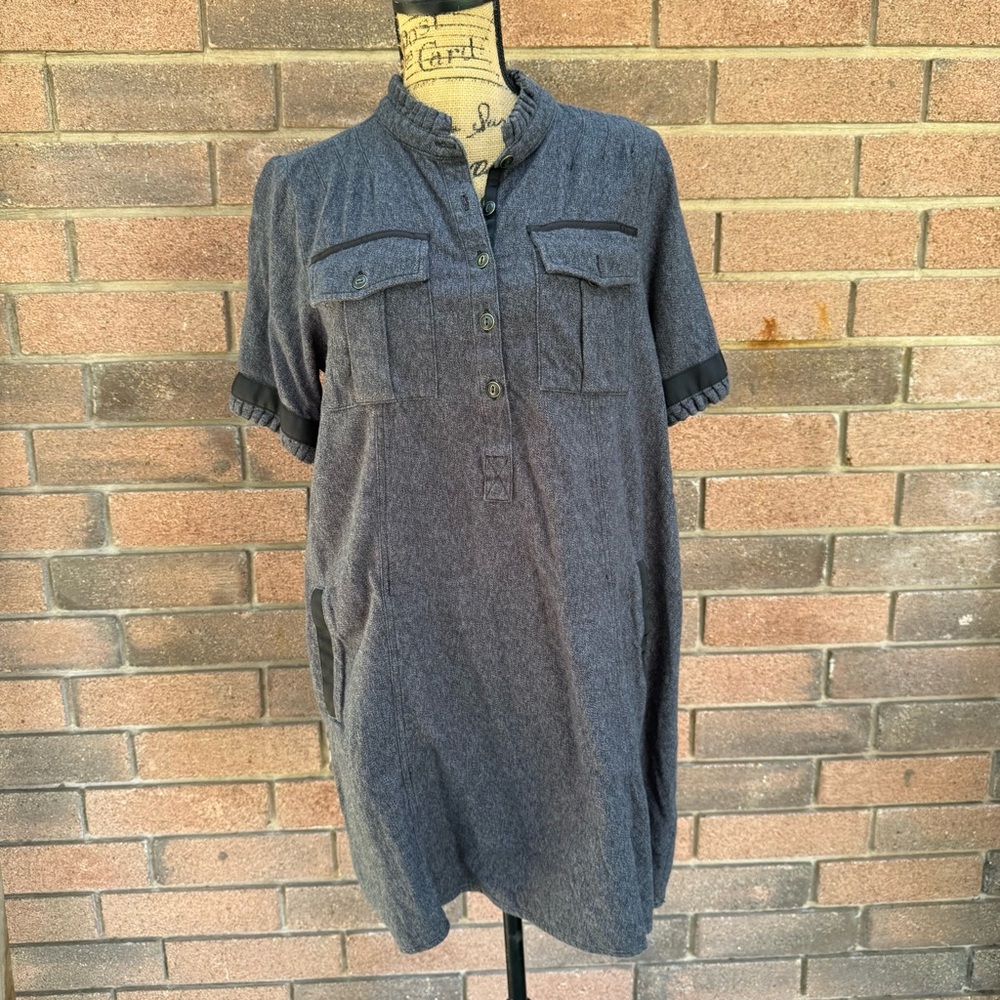 Faherty Gray Cotton Midi Dress with Pocket and Ruffle Accents Size Medium